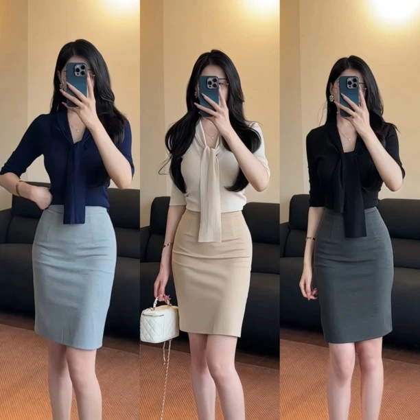 纯欲性感夏季百搭心动预警”温柔高级感飘带中袖薄款针织衫上衣