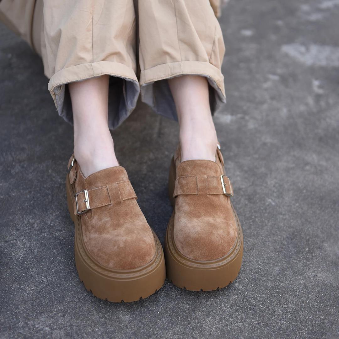 Artmu阿木7.5cm厚底博肯鞋子配阔腿裤的深口单鞋新款增高鞋9110-5