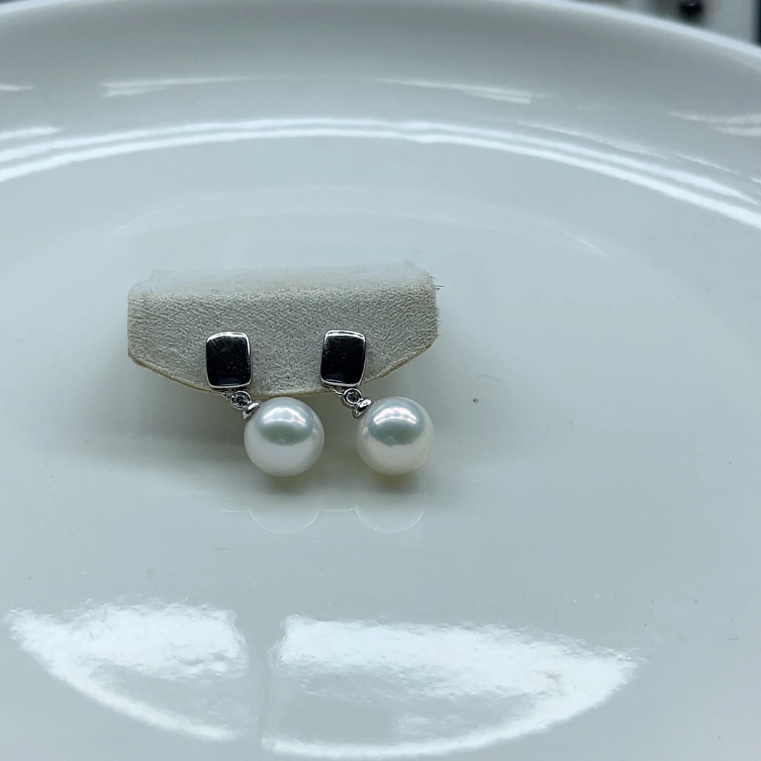 耳饰银S925镶嵌淡水珍珠