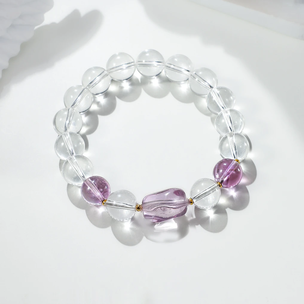 「昆仑煮雪」天然白水晶紫水晶设计款手串