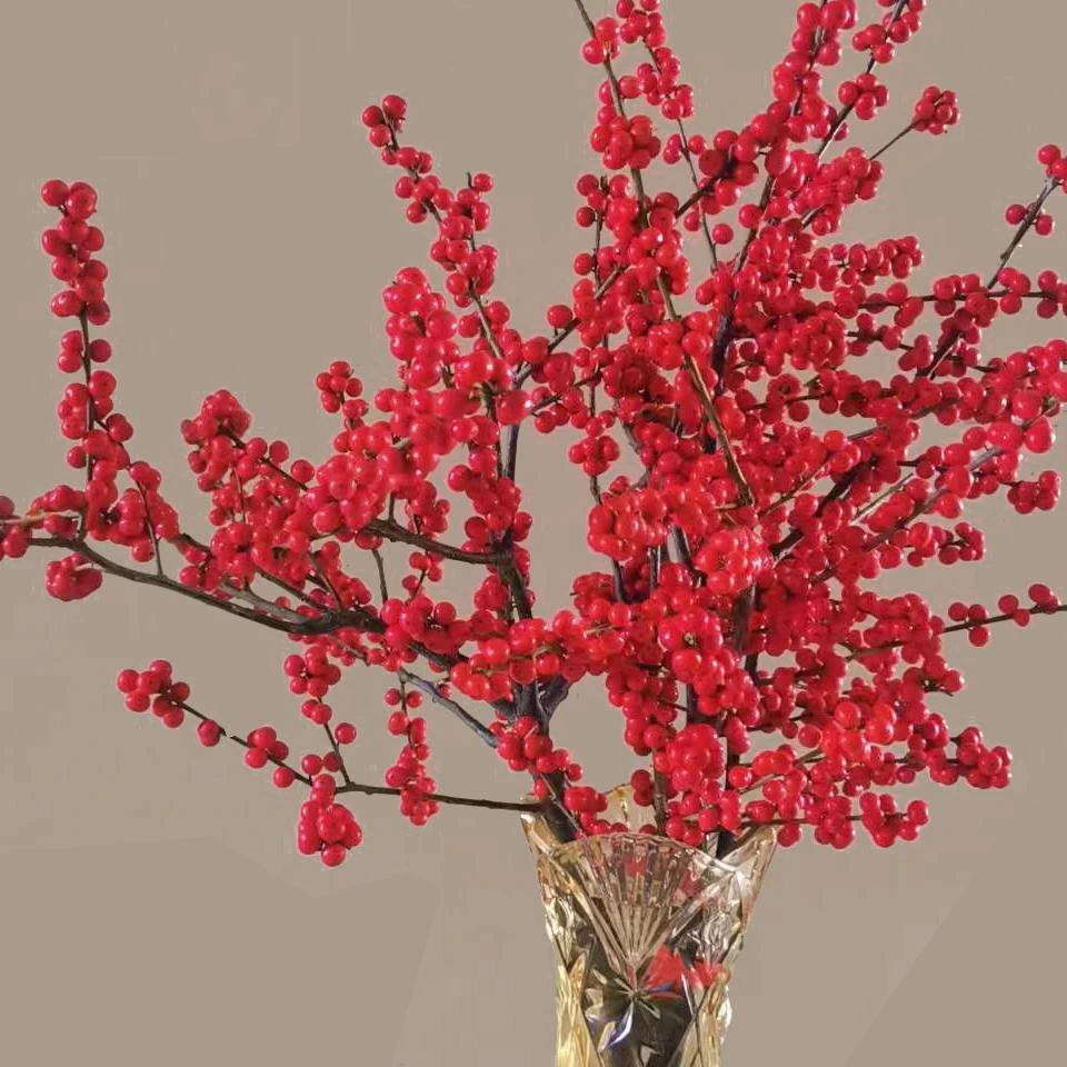 北美冬青鲜切枝红果冬青鲜切枝年宵花插花瓶