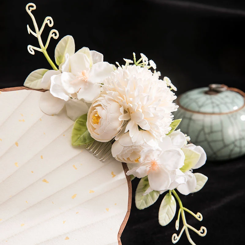 古风绢花发冠顶簪头饰仙气百搭发饰插梳发簪头花汉服配饰
