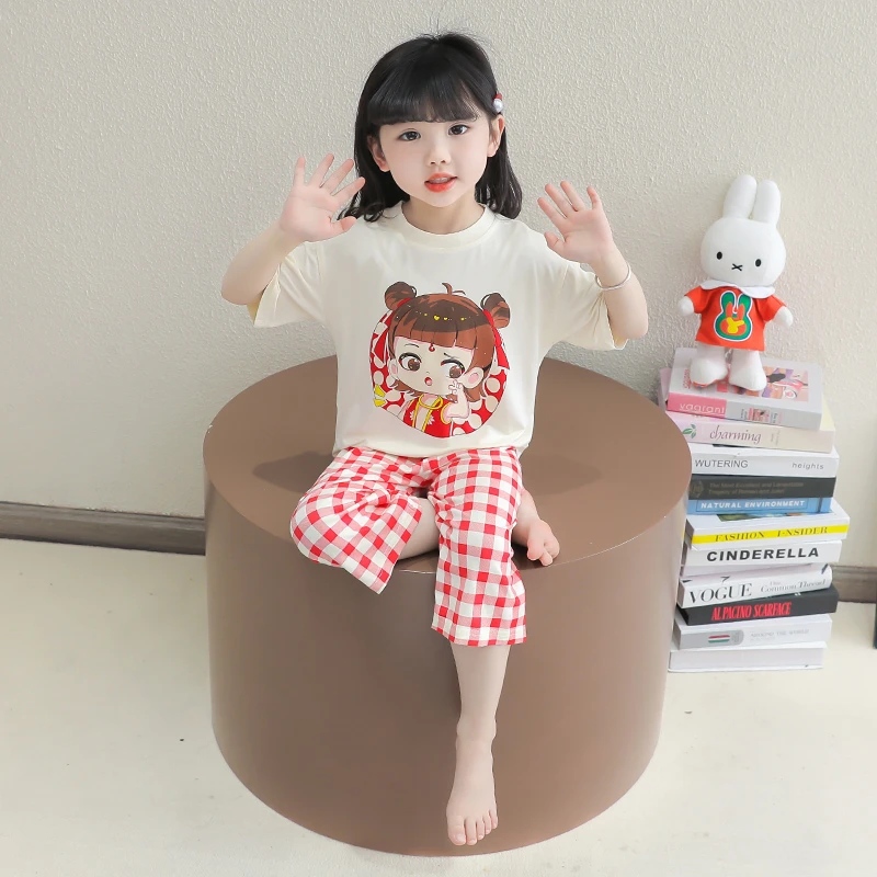 女童莫代尔睡衣夏季2025新款哪吒女宝宝空调服薄款女孩儿童家居服
