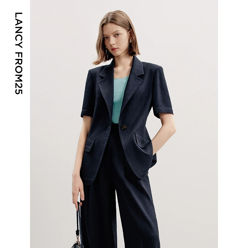 朗姿复古通勤短袖职场高级感西服外套2025夏季新款休闲气质西装女