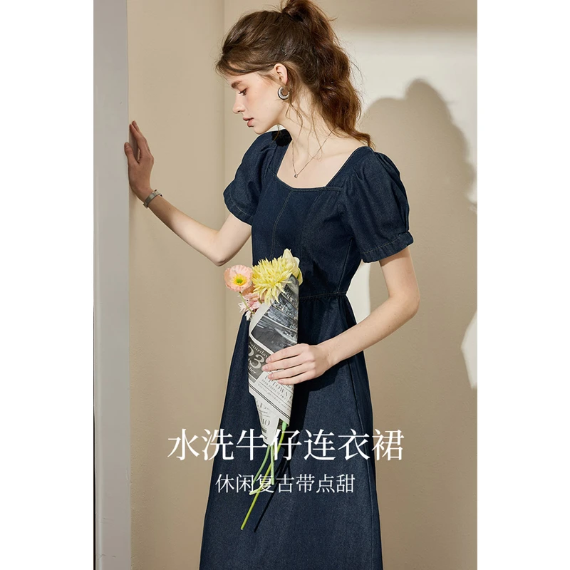 库恩玛维赫本复风古牛仔连衣裙女装2025年夏季新款收腰显瘦A字裙