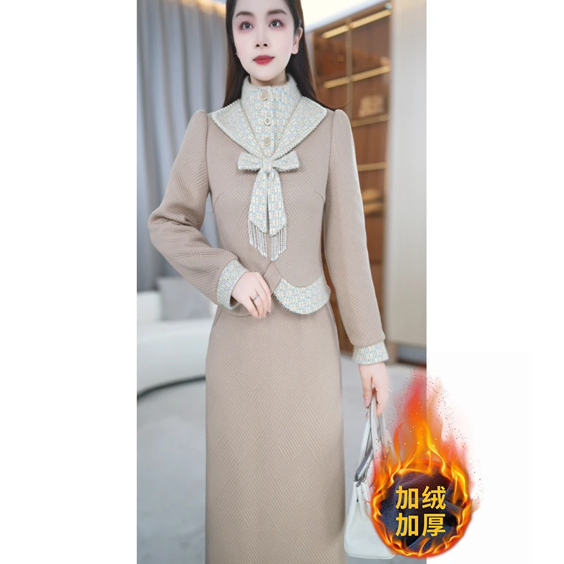 【玖慕】冬季新款时尚显瘦修身加绒保暖百搭两件套套装M-4XL