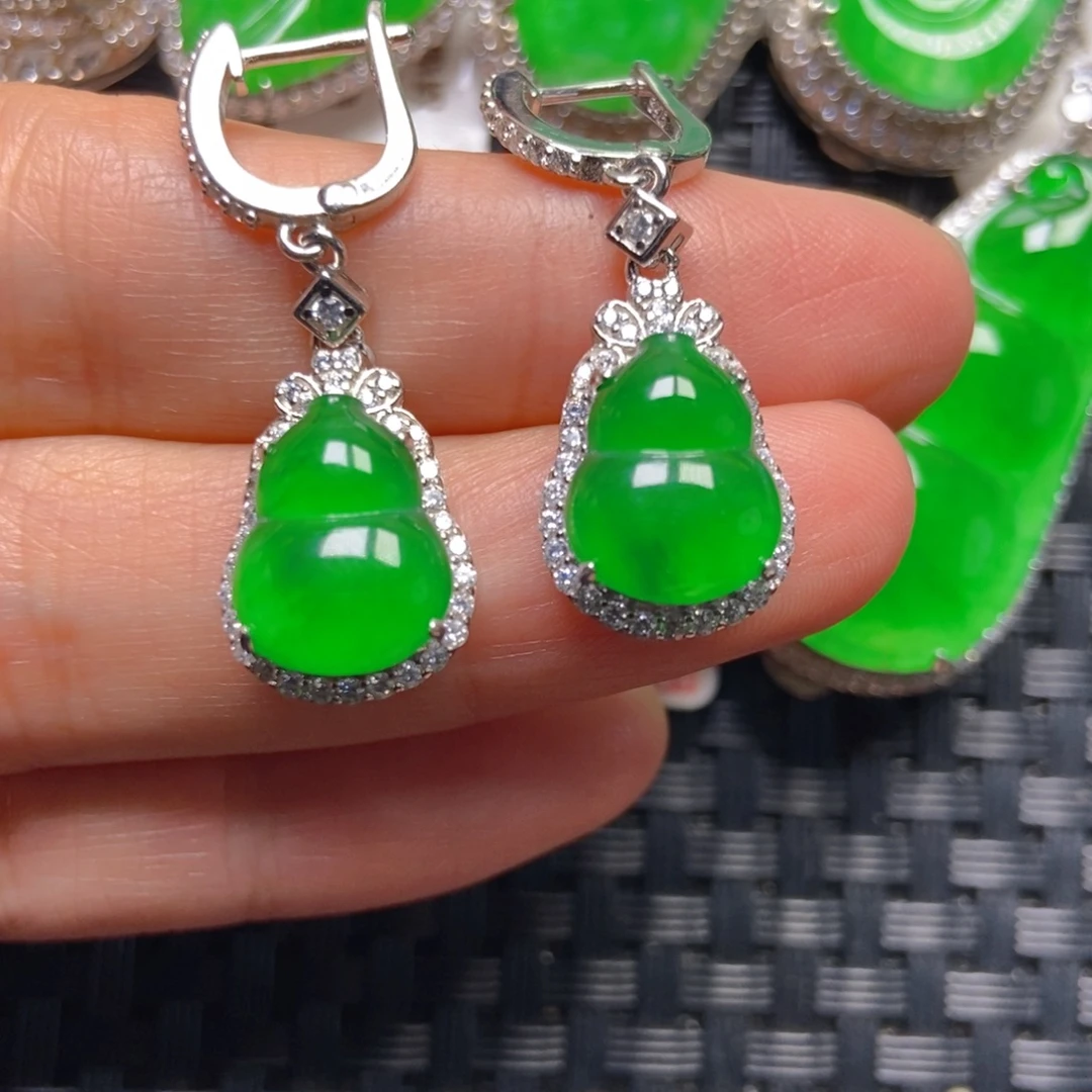 翡翠银S925镶嵌颈饰葫芦耳坠