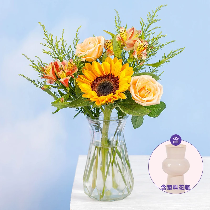 【花点时间】小太阳升级版向日葵花束含塑料花瓶