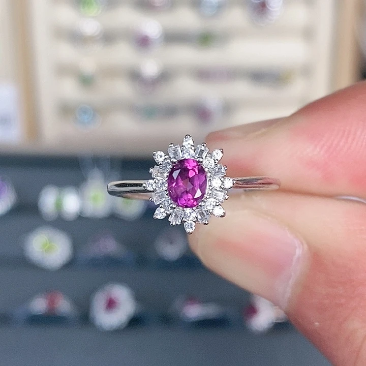 石榴石戒指银S925镶嵌