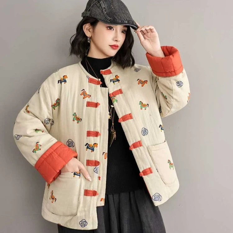 2025冬季新疆棉花棉服女复古棉衣外套新中式盘扣棉服上衣