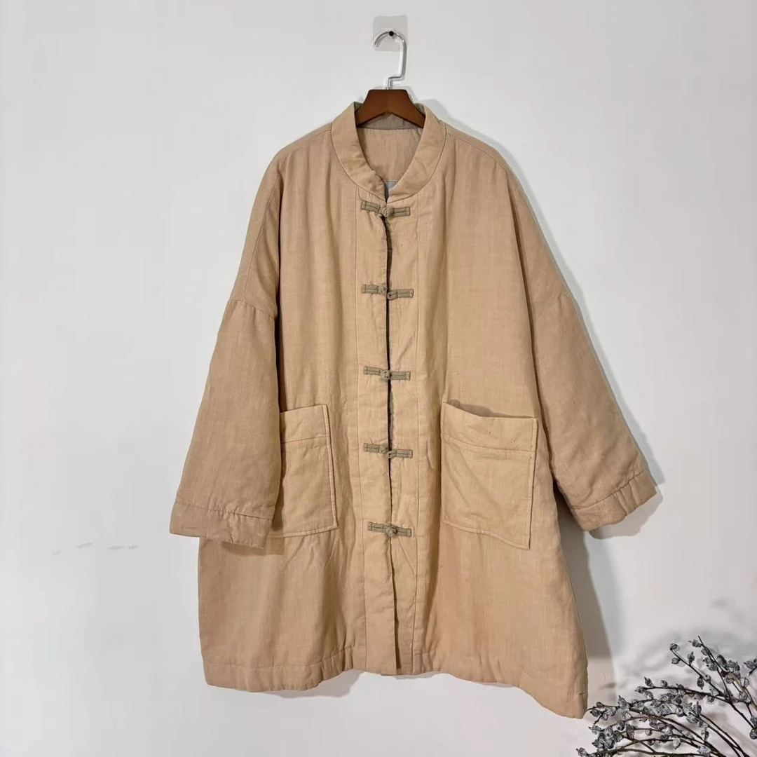 【大梅子推荐】设计款亚麻盘扣棉服MQ7236
