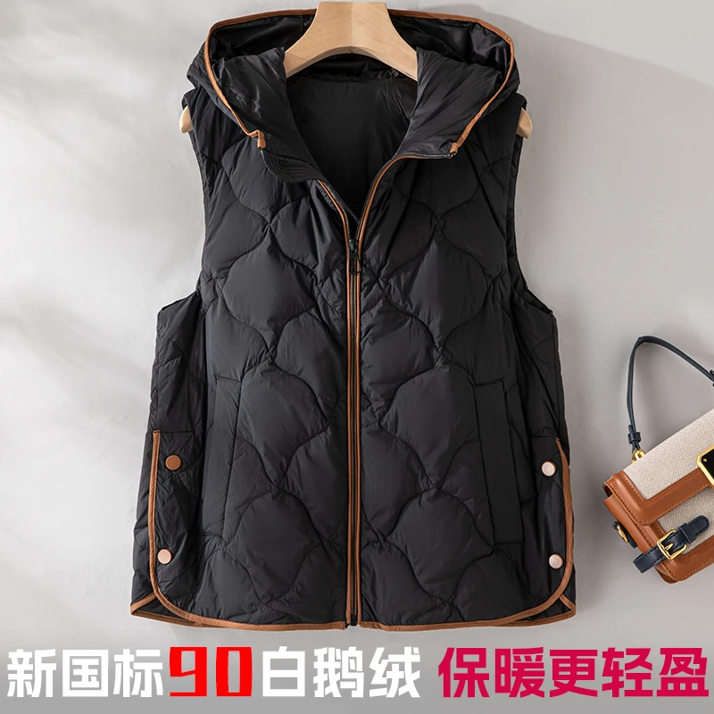 黑色鹅绒马甲女款秋冬季2025新款轻薄坎肩背心羽绒马夹内搭外穿