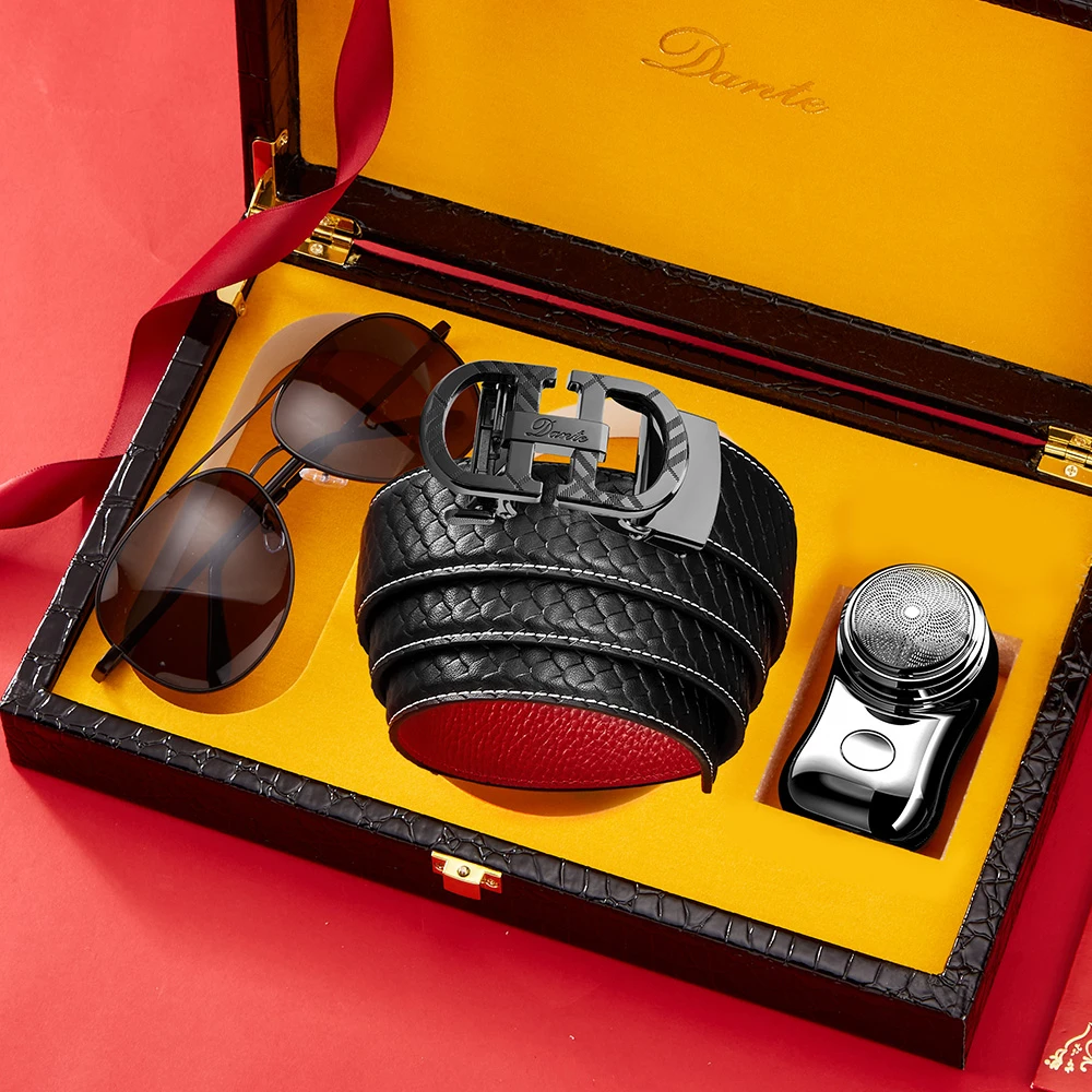 【刚总宠粉福利】Dante男士皮带真皮头层牛皮自动扣腰带剃须刀套装