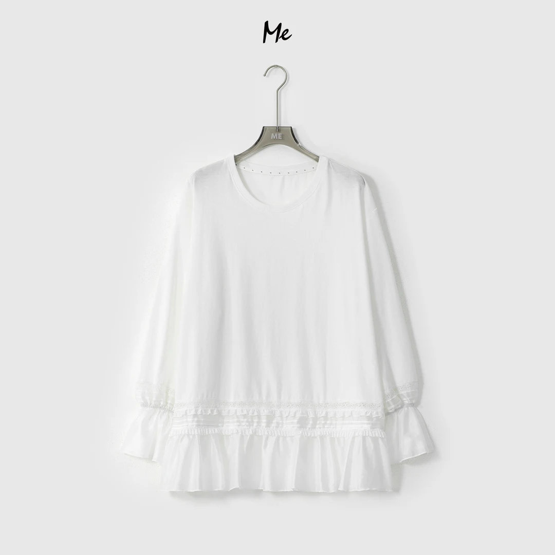 ME【少女花荷衫】蕾丝拼接花苞感时尚百搭休闲一手长上衣MESA1080