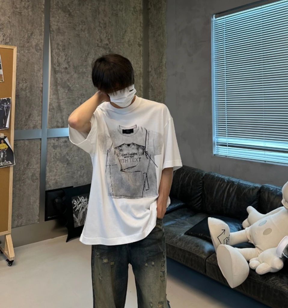 浩仔STUDIO美式夏季复古圆领宽松ins潮流印花街头嘻哈T恤 1-24012