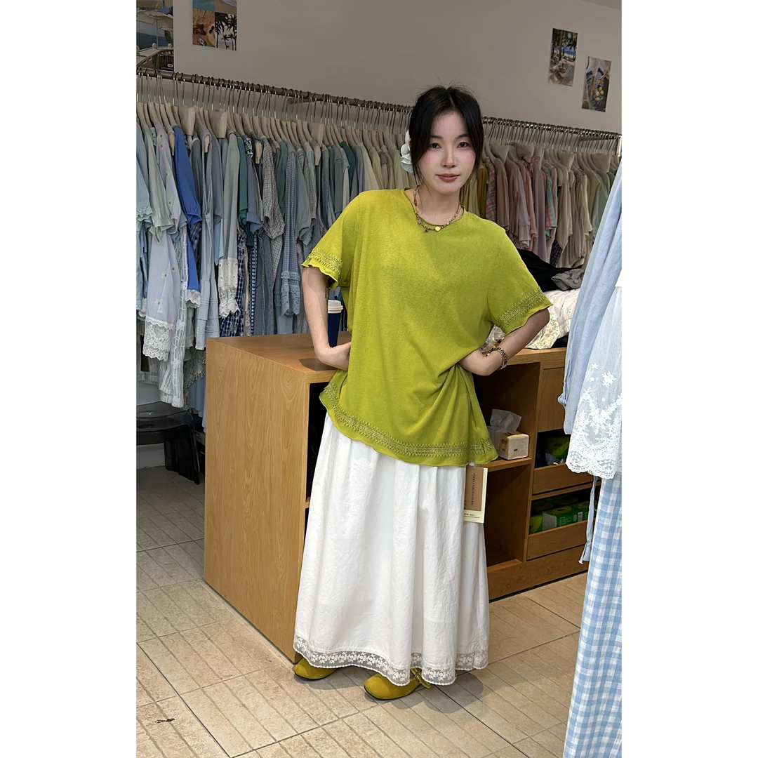 叨叨定制款#10626-1#斜边花边T恤 XX