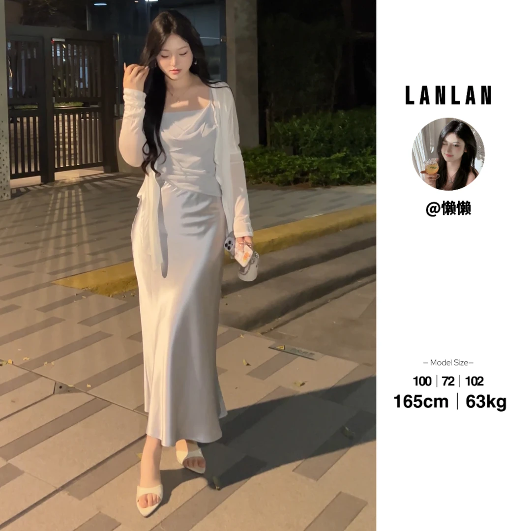 Lanlan现货【早春序曲】长款气质性感荡领吊带连衣裙高级感显瘦长裙