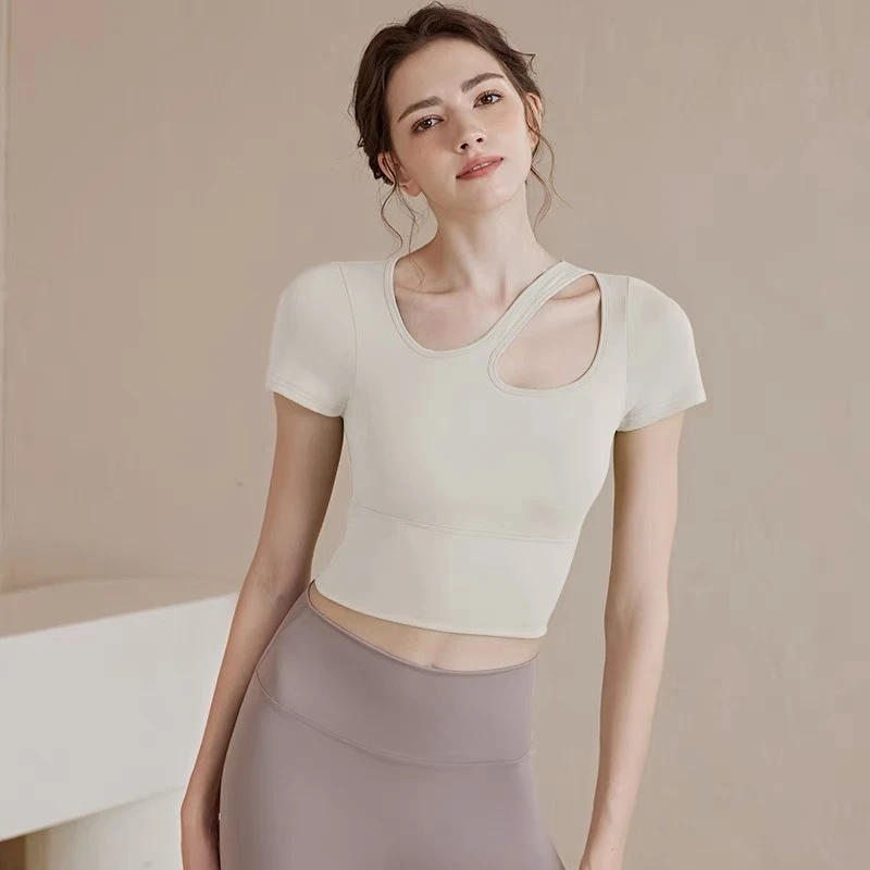 178瑜伽服女带胸垫运动上衣显瘦跑步短袖普拉提训练健身服套装夏