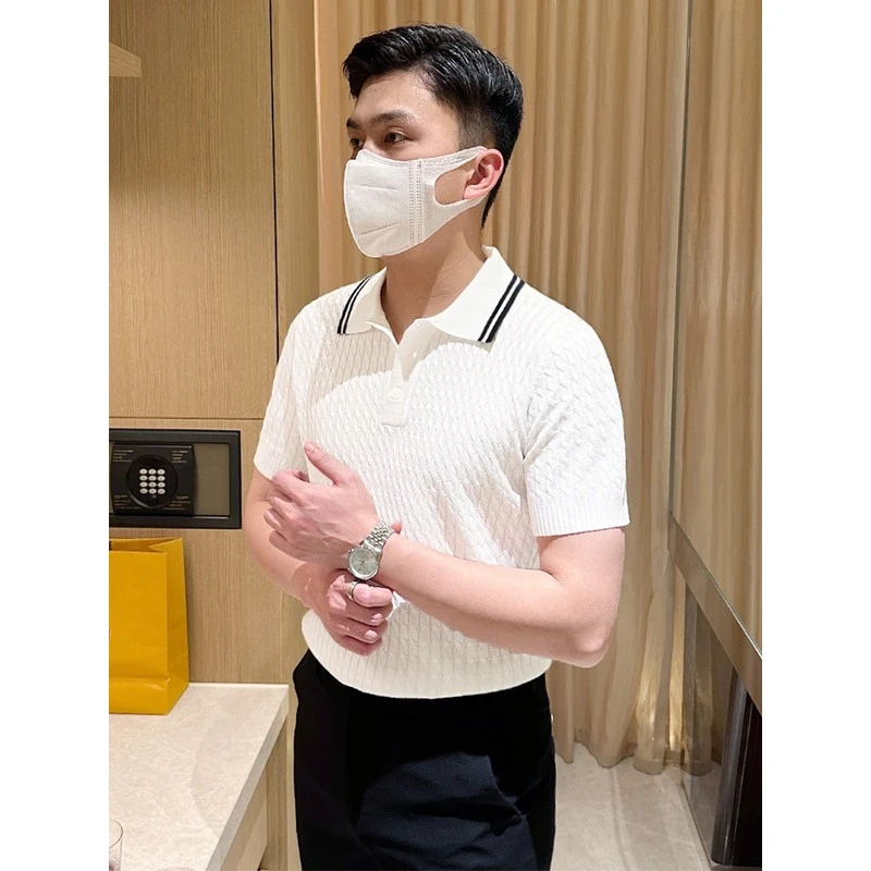 DeweLvum夏季新款时尚商务翻领Polo衫男针织质感短袖T恤上衣男装
