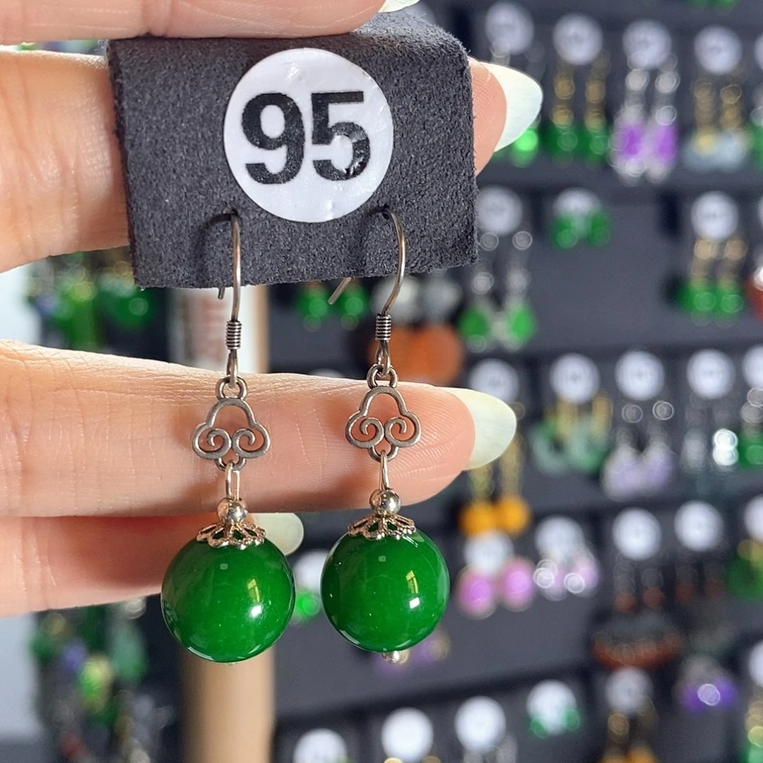 翡翠银S925镶嵌耳饰95