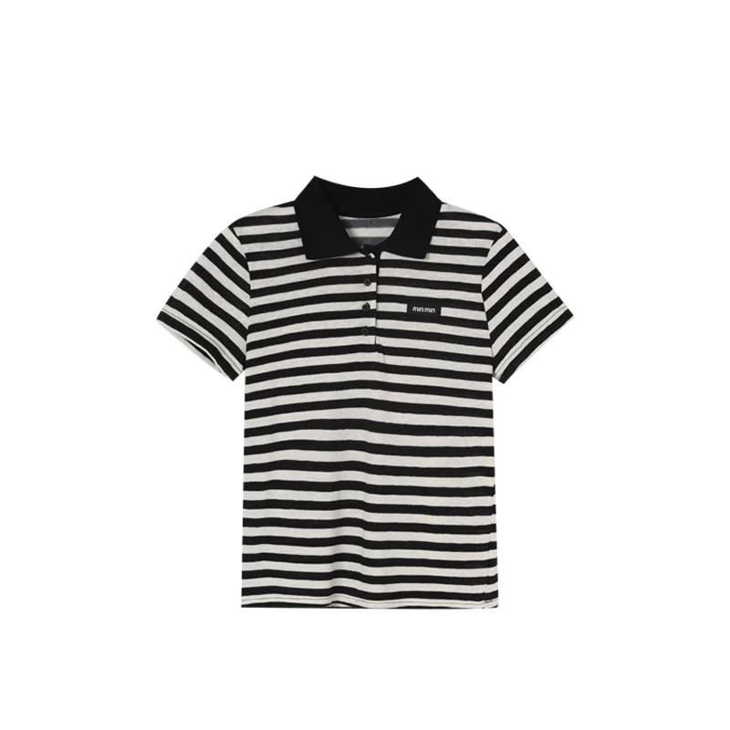 MU家POLO领经典条纹刺绣印花百搭休闲短袖T恤-ZMADT5193