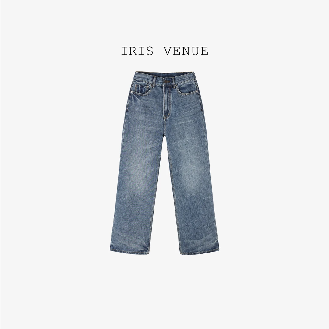 IRIS VENUE「复古丹宁」小尺码 复古高腰直筒宽松不贴腿牛仔裤8955