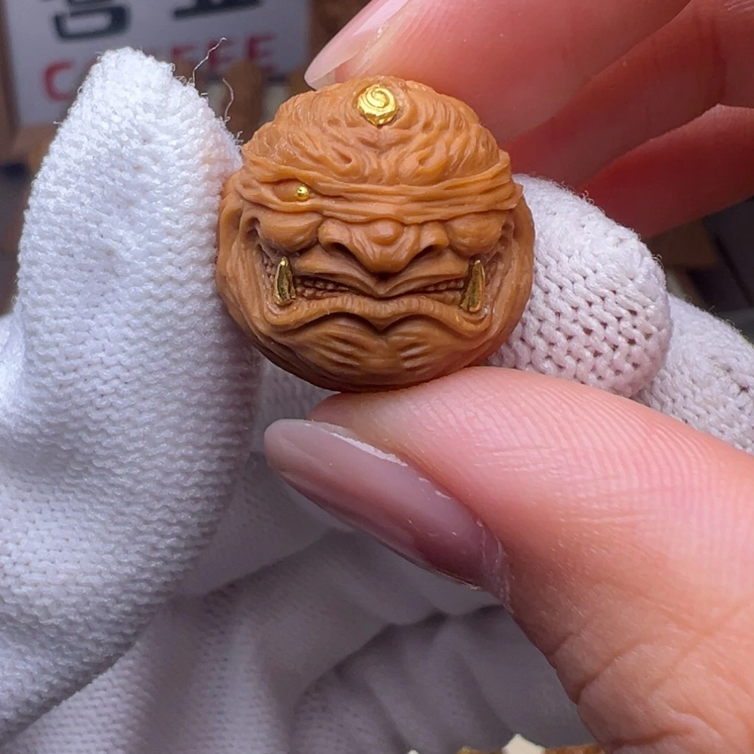 把件猴头核桃精修镶嵌金盲僧全品有正常封口线