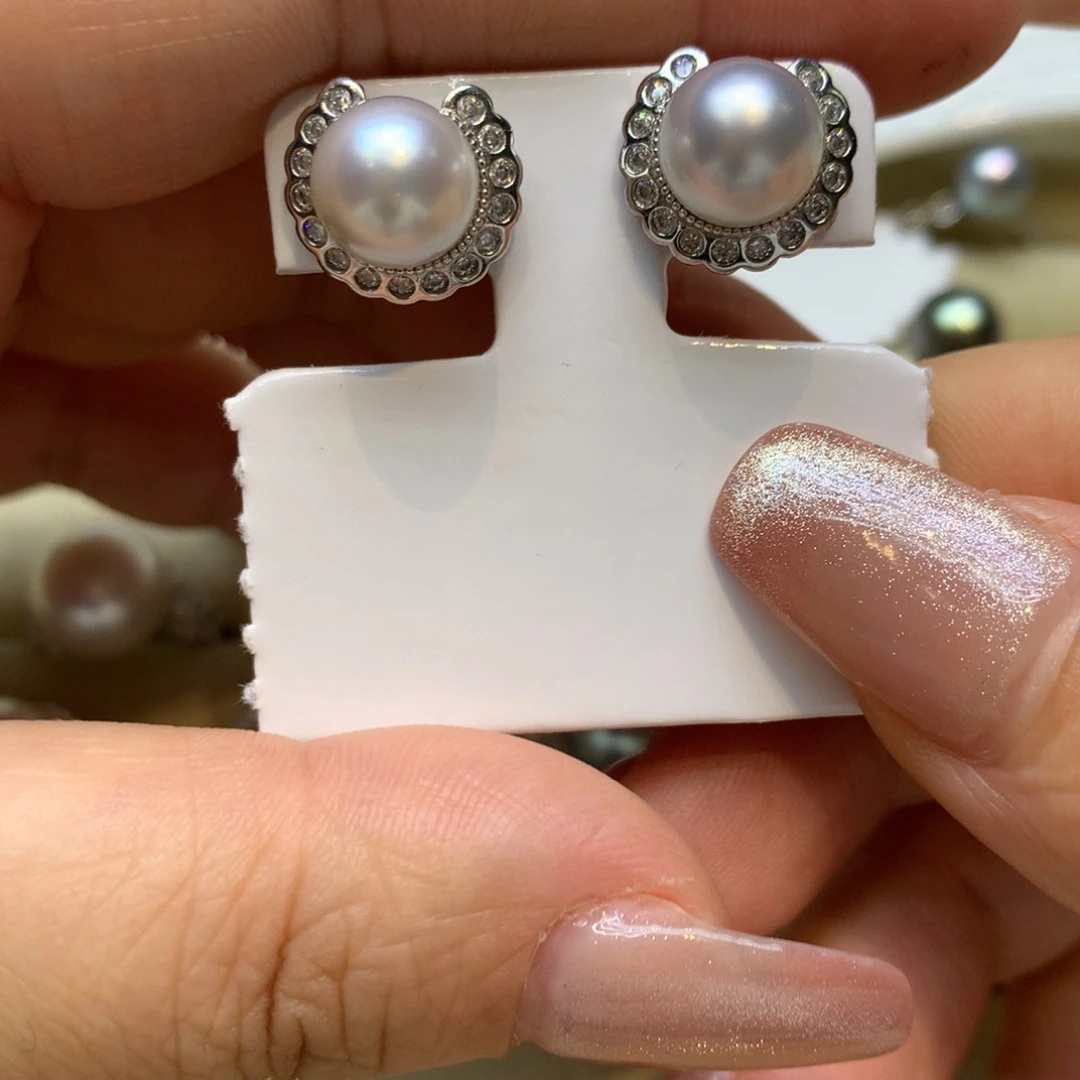 银S925镶嵌耳饰海水珍珠