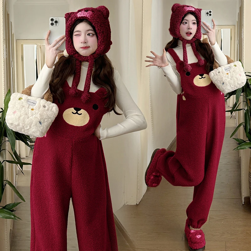 孕妇背带裤冬季加绒加厚连体裤潮妈时尚减龄宽松大码外穿保暖长裤