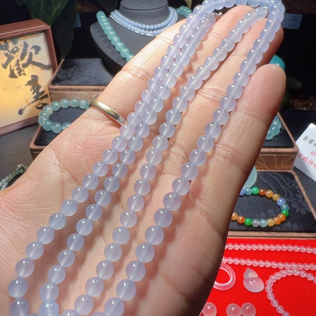 翡翠未镶嵌手串天然缅甸 A货翡翠高冰波紫罗兰 108