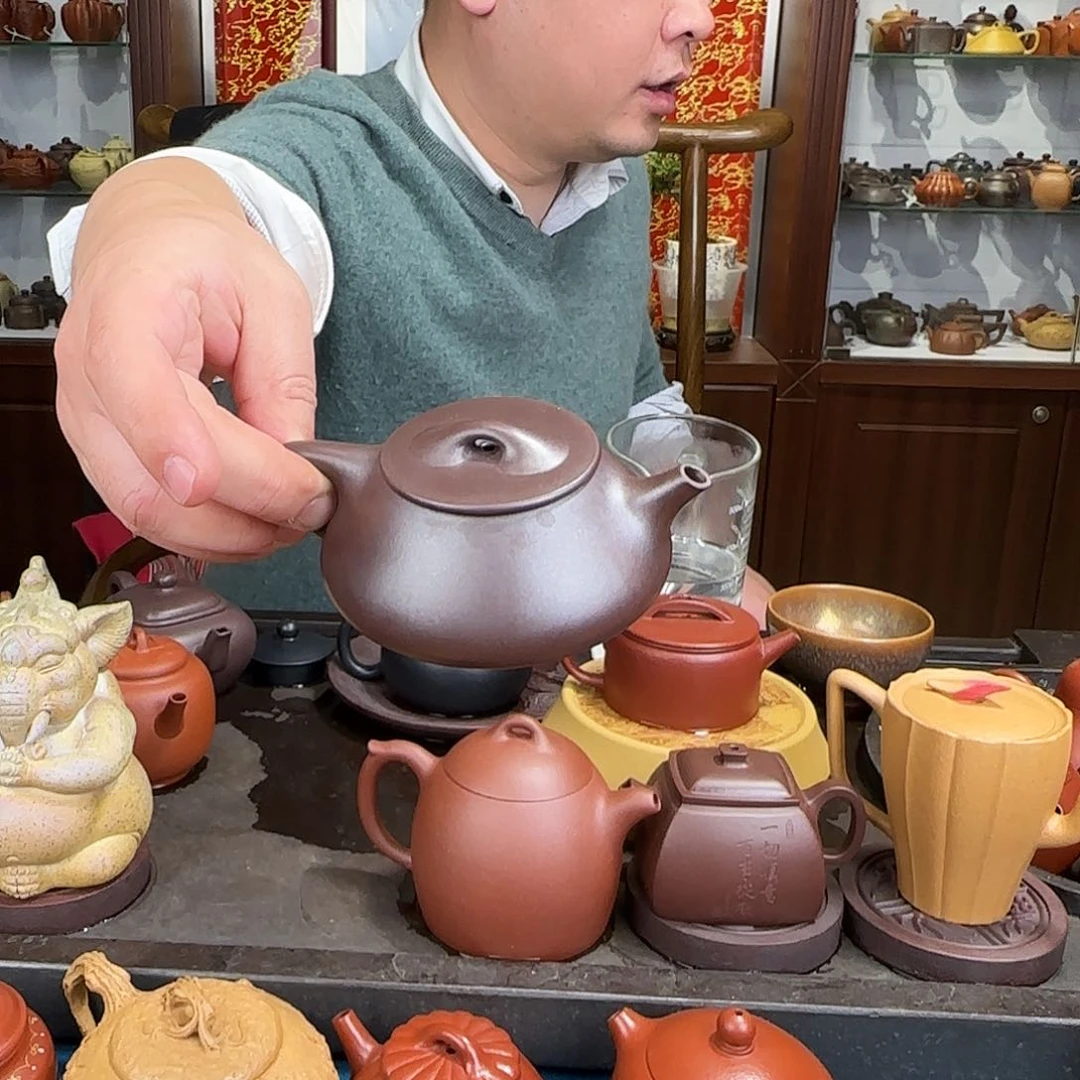 紫砂茶壶石瓢紫泥