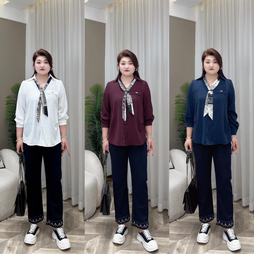 【上新上衣】PDM22462早秋新款潮流翻领飘带慵懒风大码女装长袖衬衫