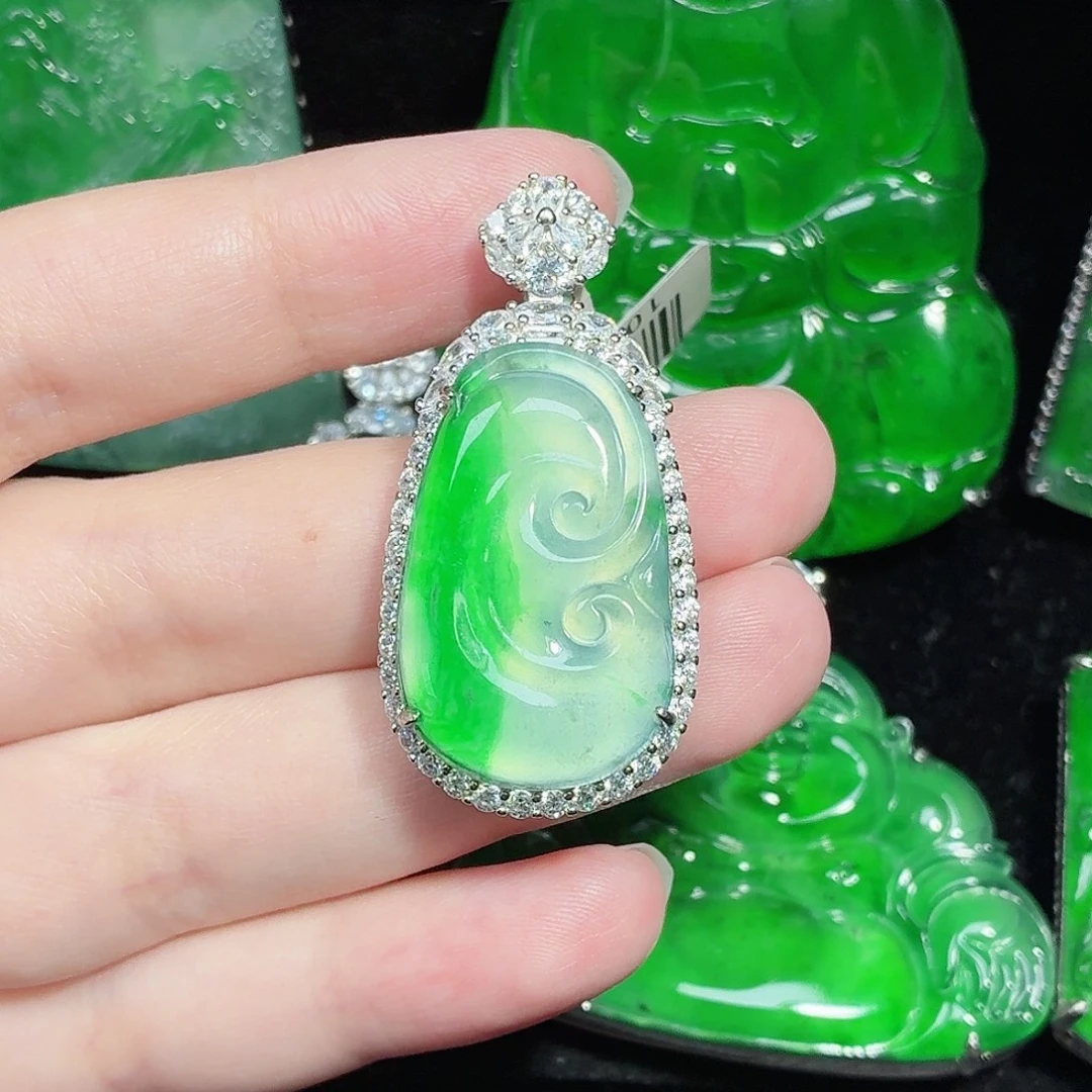 翡翠银S925镶嵌颈饰天然A货翡翠