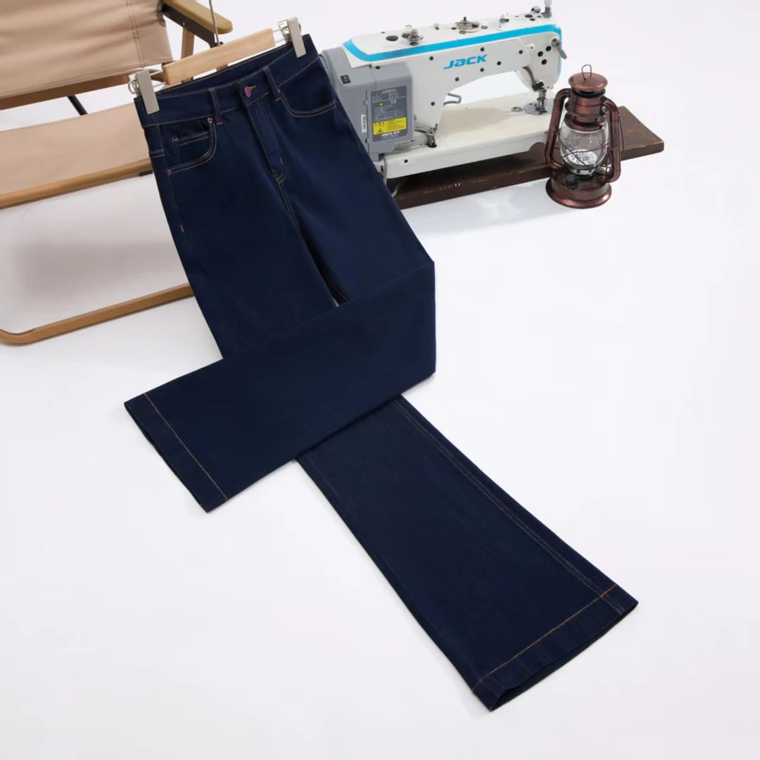 匠心服饰春夏新款莱赛尔不掉色爱尔蓝高腰修身显瘦牛仔直筒喇叭裤