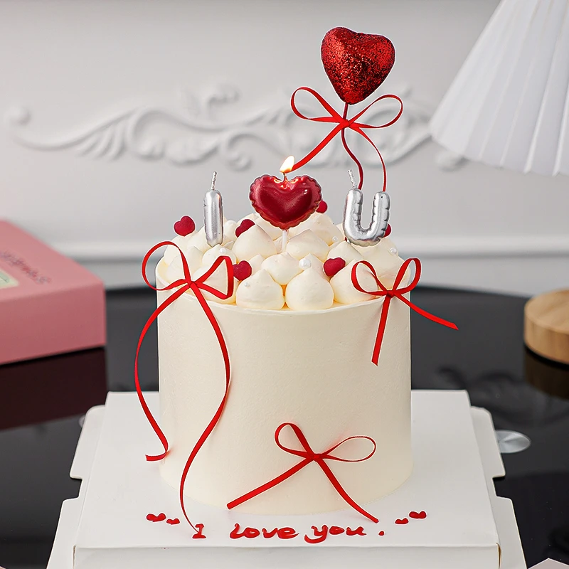 七夕情人节我爱你表白蜡烛蛋糕装饰品摆件闪粉爱心情侣纪念日插件