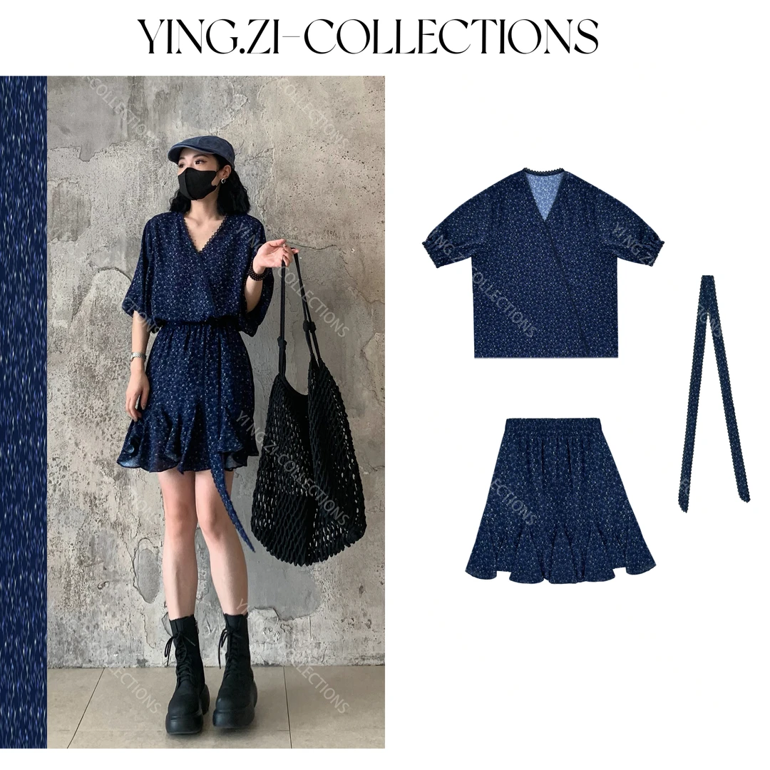 Ying-Zi【花中镜】碎花短袖套装短裙夏季休闲复古