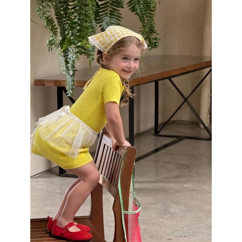 【SANSUI家】韩系童装2025春夏新款女童裙子亮色针织短袖连衣裙弹力