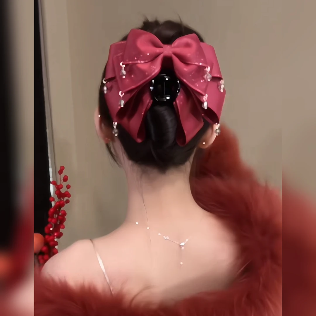 韩版多层蝴蝶细闪蝴蝶结抓夹水晶流苏珠珠发夹优雅百搭鲨鱼夹头饰