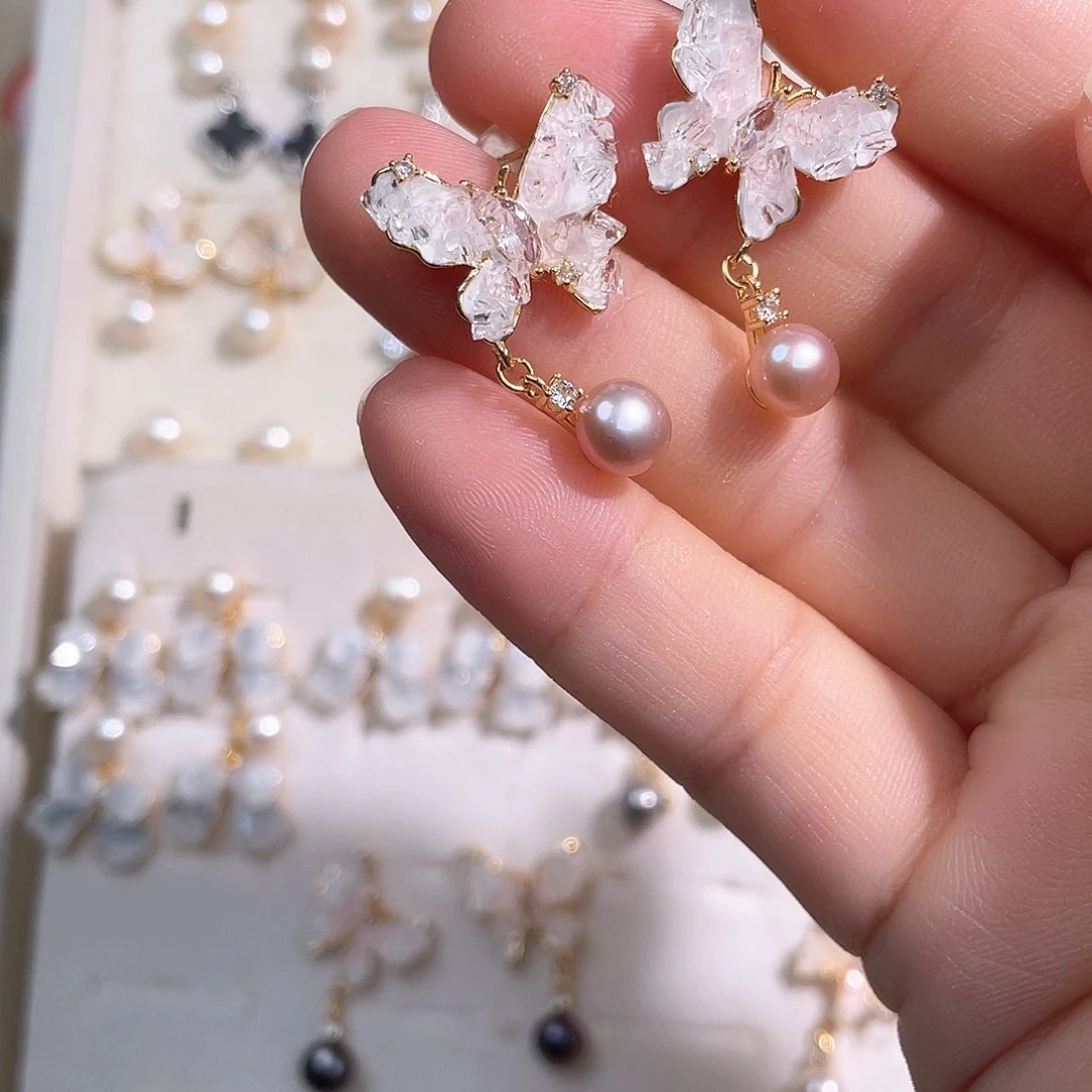 合金淡水珍珠耳饰