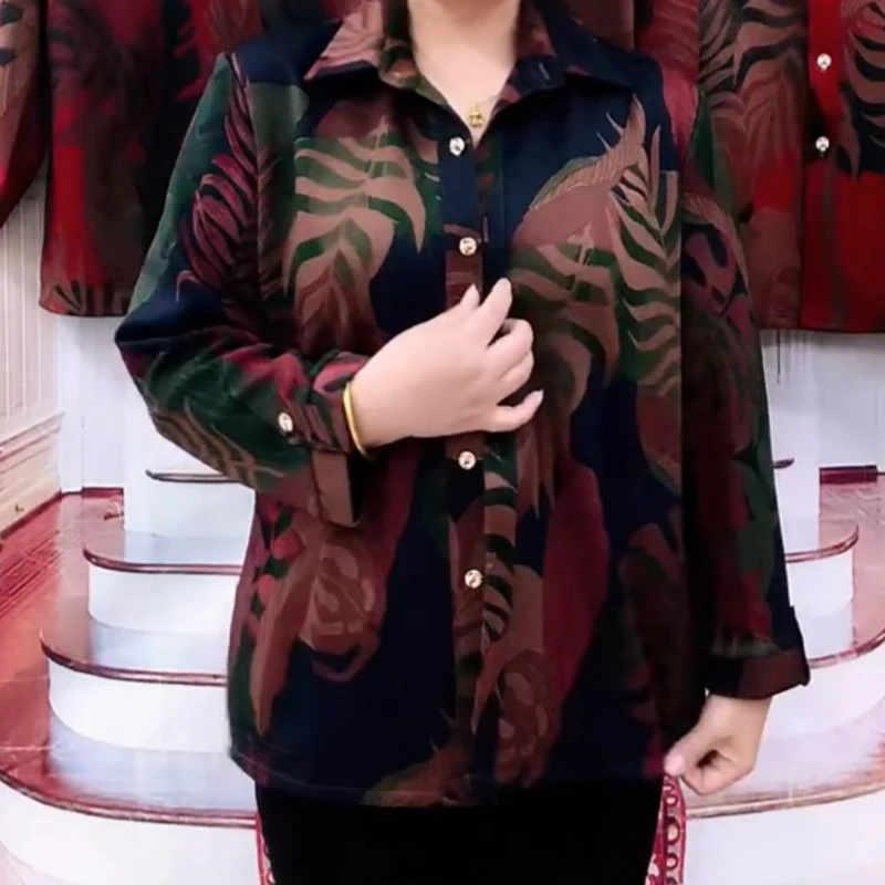 树叶花短款薄款中老年女装春秋长袖中老年显瘦大码洋气时尚