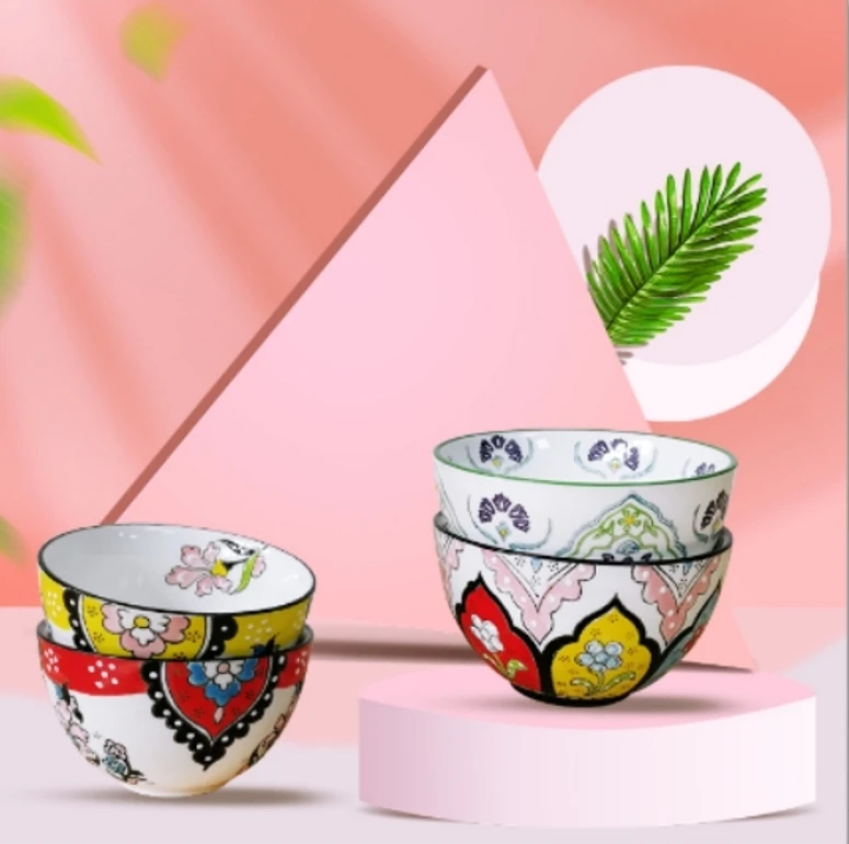 （颜色随机）出口浮雕5寸直口碗 米饭碗CAN1218