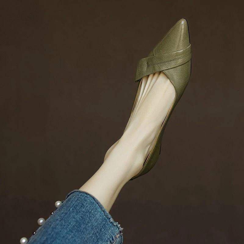 意大利纯羊皮真皮尖头浅口夏季新款2025百搭单鞋女爆款低跟鞋子女