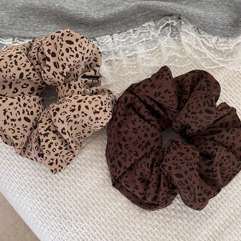 18cm复古大号豹纹大肠发圈韩版2025新款丸子头发绳慵懒风头绳