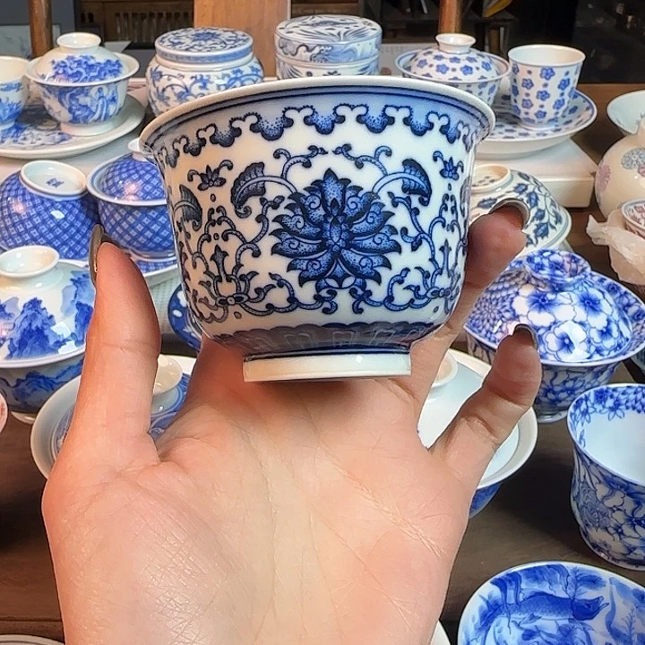 名窑口 点工缠枝莲主人杯放漏