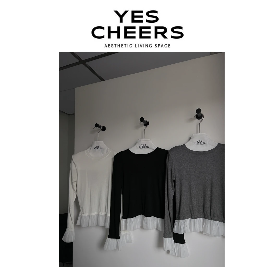 悦是YESCHEERS【芭蕾韩女】垫肩花边打底衫 8188