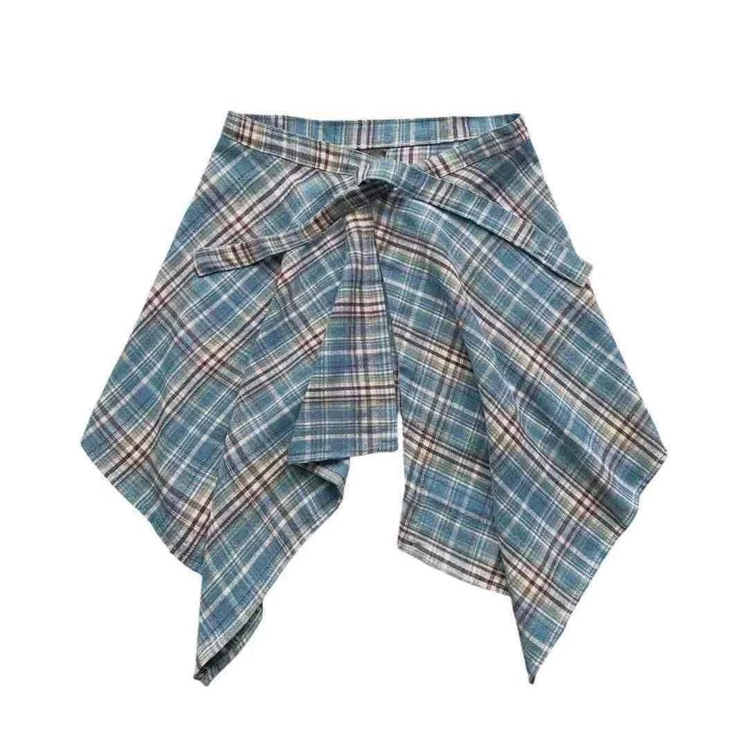 一片式绑带藏肉神器卫衣t恤叠穿格子遮屁帘男半身裙女不规则下摆