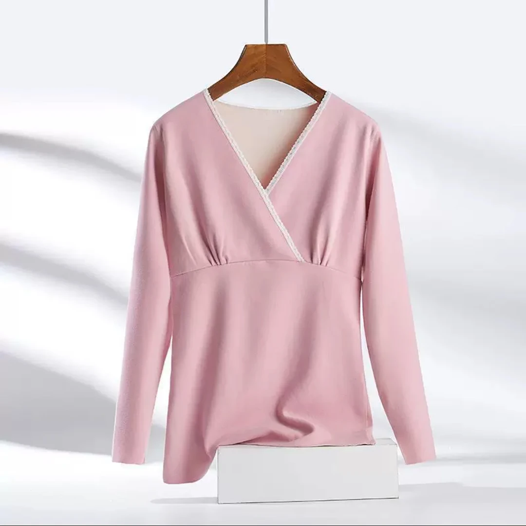 秋冬新品！女士V领花边磨毛保暖上装E835