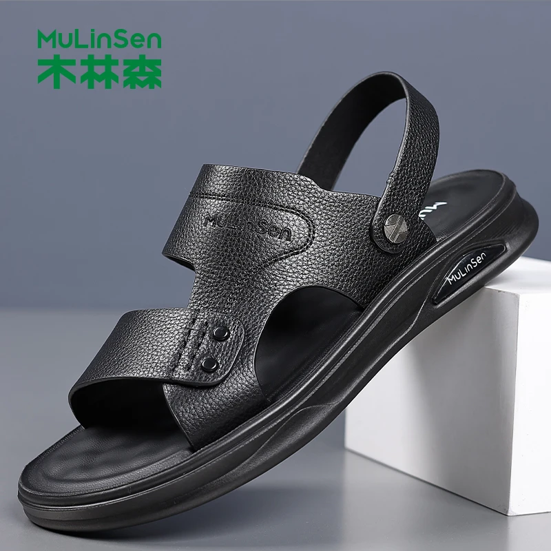 木林森凉鞋男士夏季透气软底真皮户外两穿休闲防滑耐磨沙滩鞋男子
