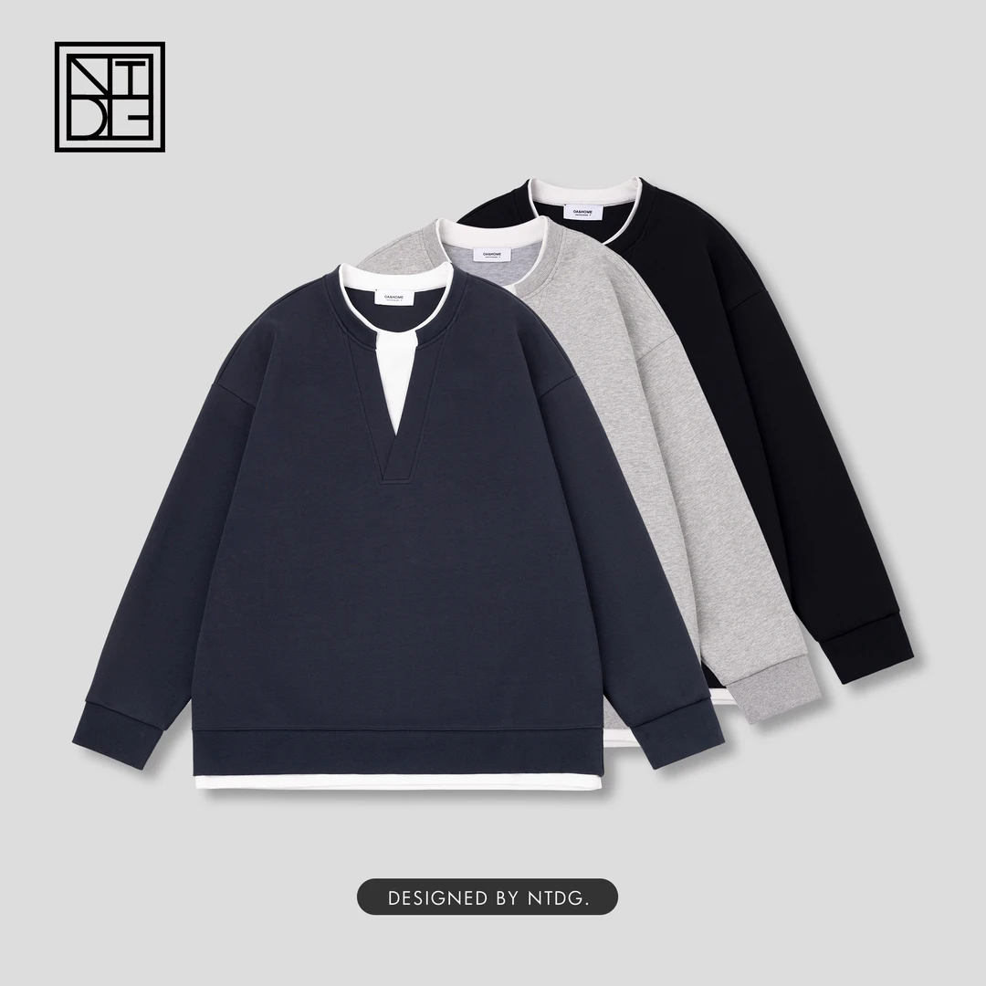 春季新款圆领假两件打底卫衣66632