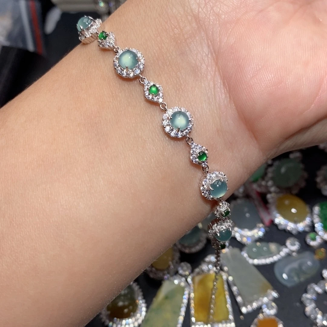 翡翠手链银S925镶嵌h j oo